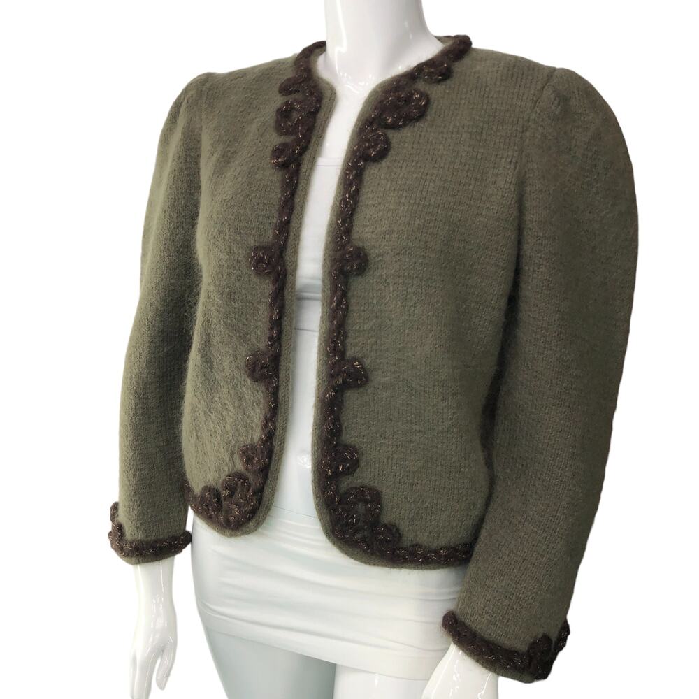Agatha for JD Sport Womens Size L Mohair Green Open Sweater Jacket Italy Vintage